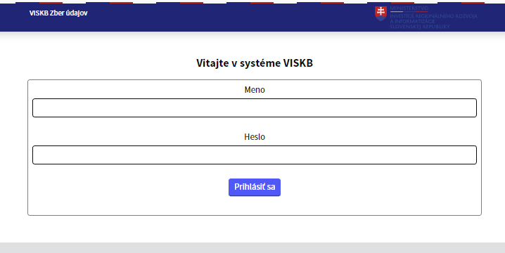 screenshot prihlasovacej obrazovky systému VISKB